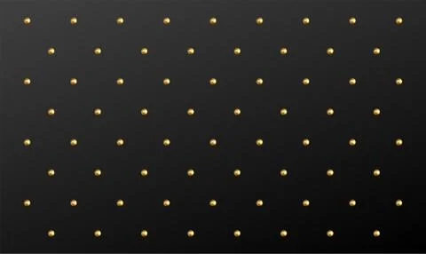 Polka Dot pattern of realistic golden spheres on black background. Vector Stock Illustration