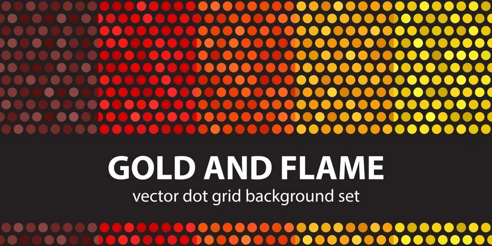 Polka dot pattern set "Gold and Flame". Vector seamless geometric dot backgro Stock Illustration