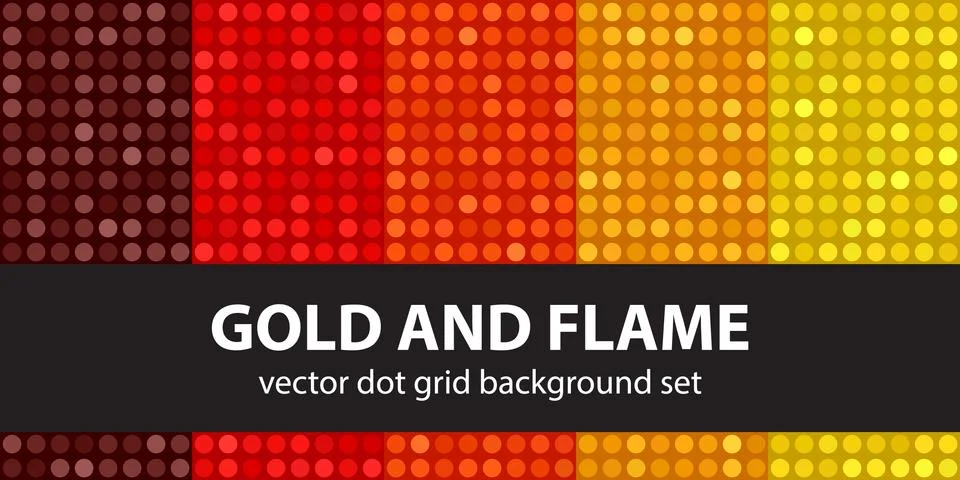 Polka dot pattern set "Gold and Flame". Vector seamless geometric dot backgro Stock Illustration