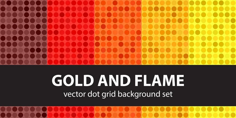 Polka dot pattern set Gold and Flame. Vector seamless geometric dot backgroun Stockillustratie