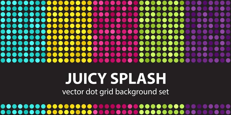 Polka dot pattern set Juicy Splash. Vector seamless geometric dot backgrounds Stock Illustration