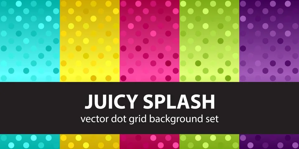 Polka dot pattern set "Juicy Splash". Vector seamless geometric dot backgroun 스톡 일러스트