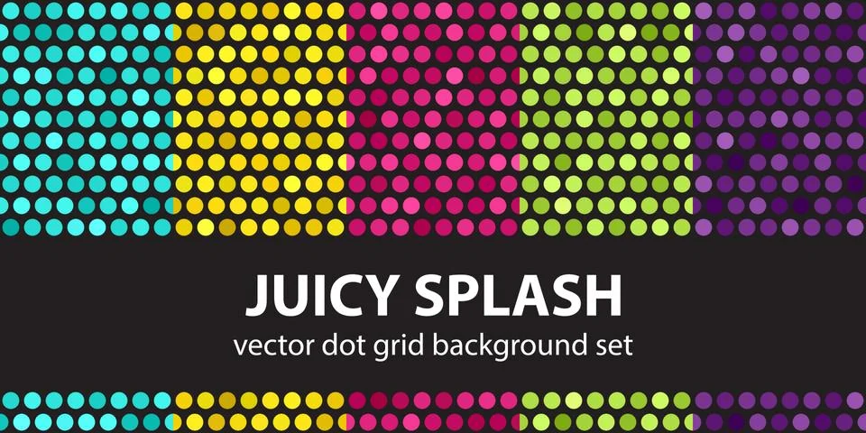 Polka dot pattern set "Juicy Splash". Vector seamless geometric dot backgroun Stock Illustration