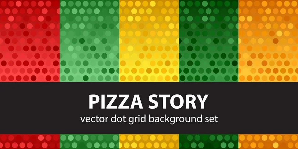 Polka dot pattern set Pizza Story. Vector seamless geometric dot backgrounds Stock Illustration