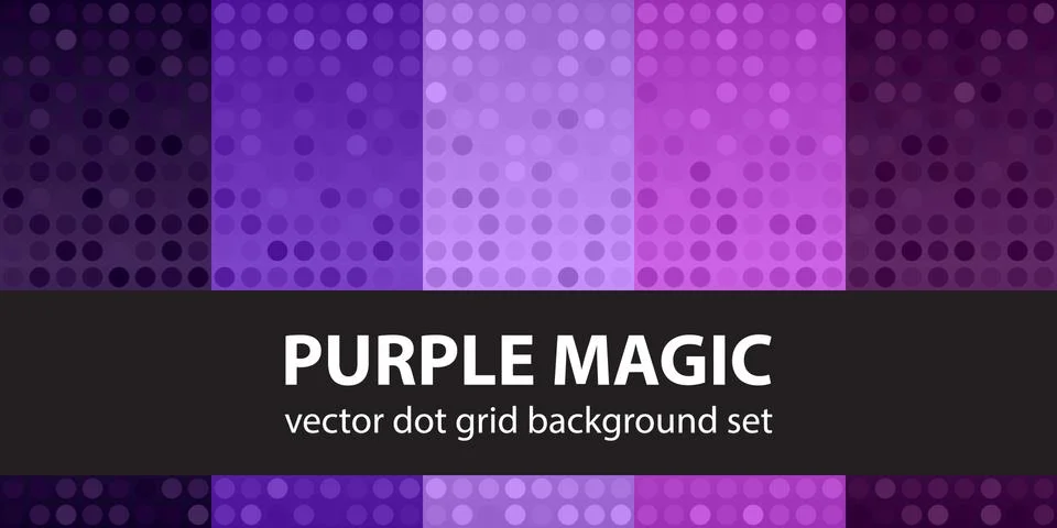 Polka dot pattern set Purple Magic. Vector seamless geometric dot backgrounds Stock Illustration