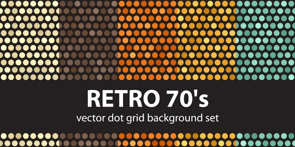 Polka dot pattern set "Retro 70's". Vector seamless geometric dot backgrounds Illustrazione stock