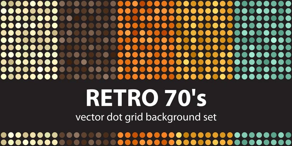 Polka dot pattern set Retro 70s. Vector seamless geometric dot backgrounds Stock Illustration