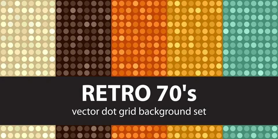 Polka dot pattern set "Retro 70's". Vector seamless geometric dot backgrounds 스톡 일러스트