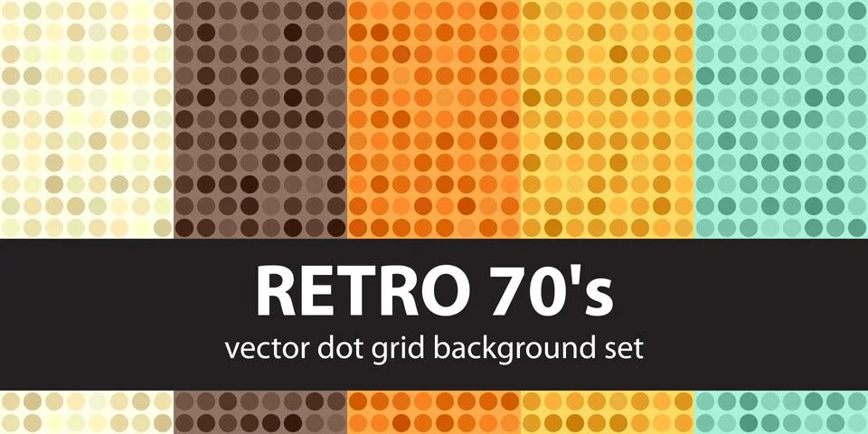 Polka dot pattern set Retro 70s. Vector seamless geometric dot backgrounds Stock Illustration