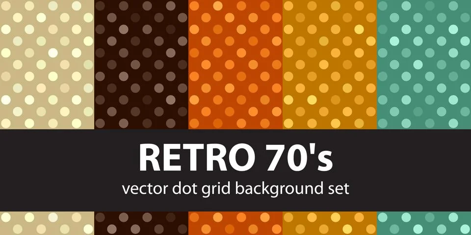Polka dot pattern set "Retro 70's". Vector seamless vintage backgrounds Stock Illustration