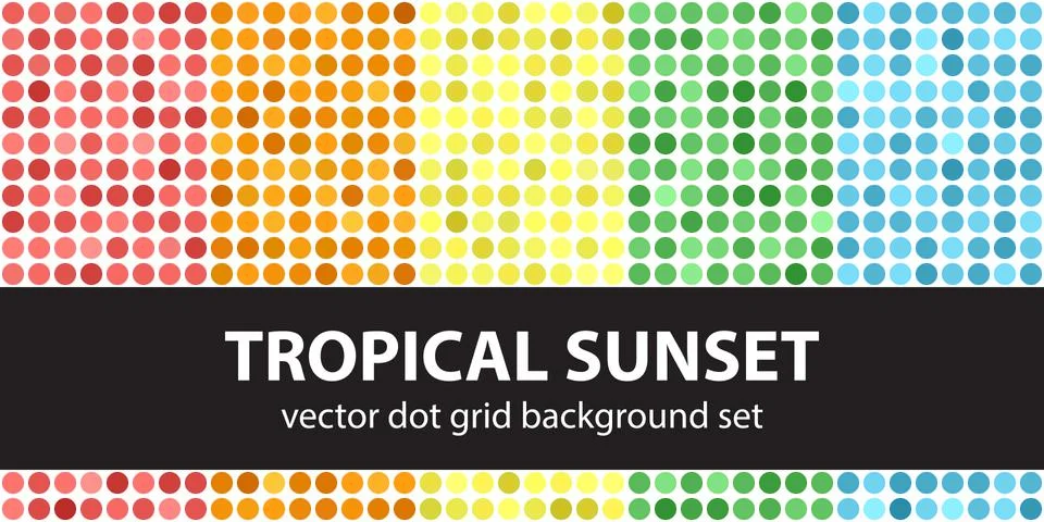 Polka dot pattern set Tropical Sunset. Vector seamless geometric dot backgrou Stock Illustration