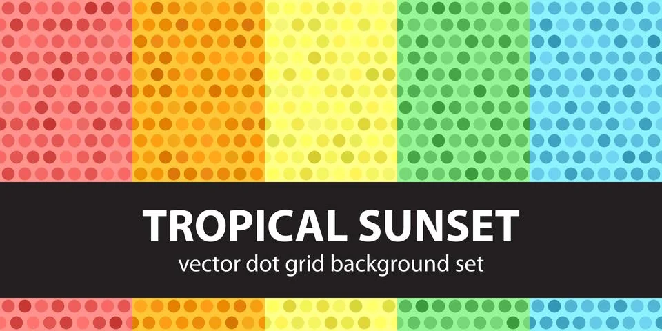 Polka dot pattern set "Tropical Sunset". Vector seamless geometric background Stock Illustration