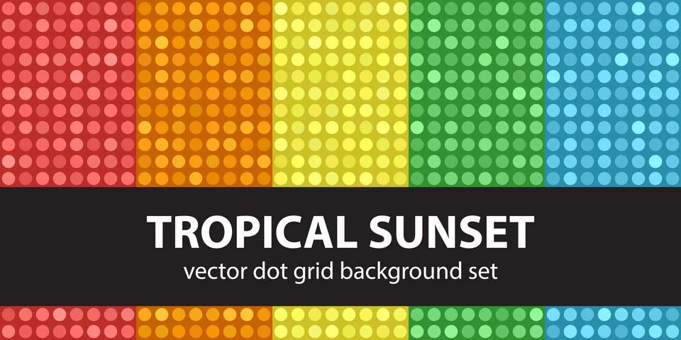 Polka dot pattern set Tropical Sunset. Vector seamless geometric dot backgrou Stock Illustration