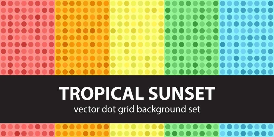 Polka dot pattern set Tropical Sunset. Vector seamless geometric dot backgrou Stock Illustration