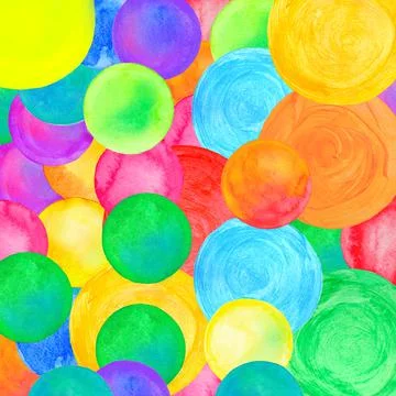 Polka dot pattern. Watercolor rainbow colored circle confetti Stock Illustration