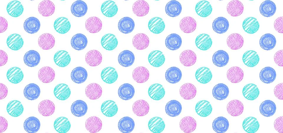 Polka dot quirky seamless pattern of squiggly circles in pastel pink, blue Stock Illustration