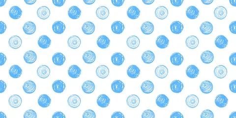 Polka dot quirky seamless pattern of squiggly circles in pastel blue color. Kids Stock Illustration