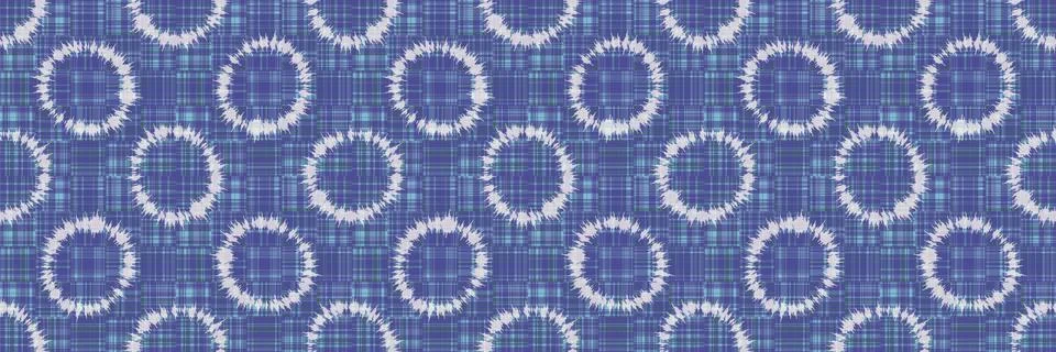 Polka dot ring tie dye seamless border pattern. Hand dyed effect wax batik Stock Illustration