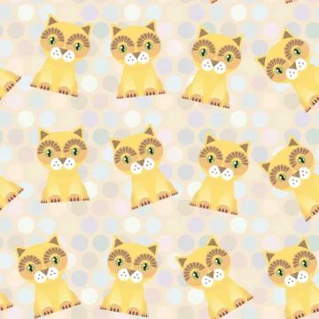 Polka dot seamless background, pattern. funny red Cat on dot background. Vect 스톡 일러스트