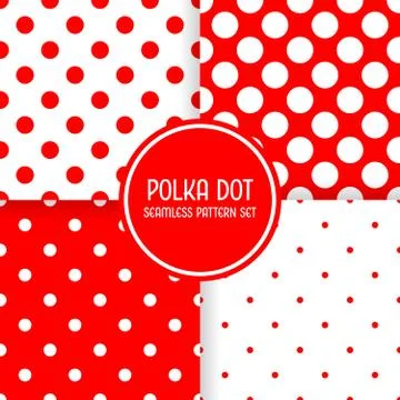 Polka dot seamless pattern background set. Red and white vector illustration Stock Illustration