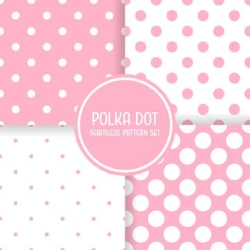 Polka dot seamless pattern background set. Pink and white vector illustration Stock Illustration