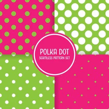 Polka dot seamless pattern background set. Pink and green vector illustration Illustrazione stock