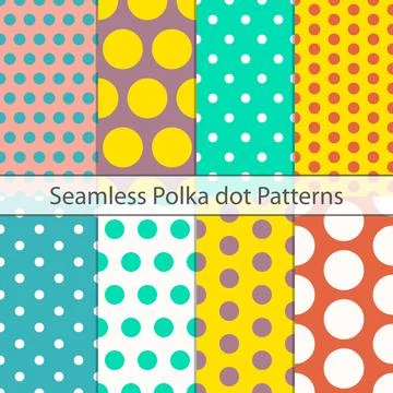 Polka dot seamless pattern cheerful set. Cute abstract fun color simple Stock Illustration