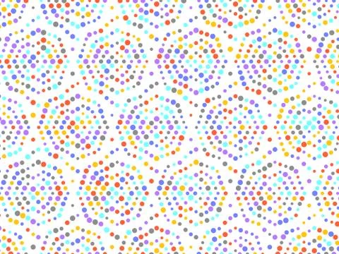 Polka dot spiral pattern with red yellow grey purple blue circles Stock Illustration