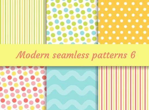 Polka dot, strips wave seamless pattern set. Digital Paper collection, mode.. Stock Illustration