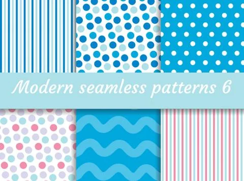 Polka dot, strips wave seamless pattern set. Digital Paper collection, modern Stock Illustration
