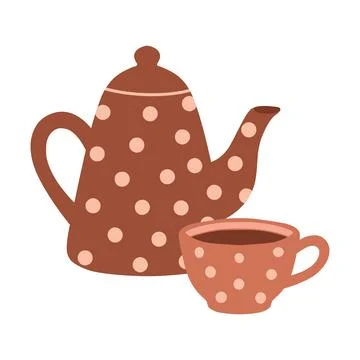 Polka dot teapot and cup serving hot beverage Stock Illustration