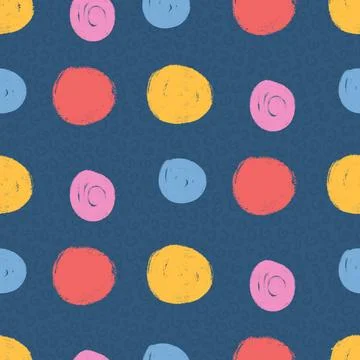 Polka dots abstract seamless pattern crayon drawn. Circular spots allover Illustrazione stock