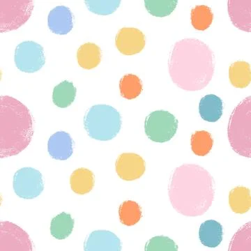 Polka dots abstract seamless pattern crayon drawn. Circular spots allover Illustrazione stock