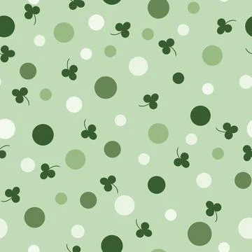 Polka Dots and Shamrocks Pattern. Green Clover Seamless Background. Stock Illustration