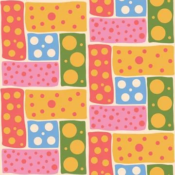 Polka dots bento grid seamless pattern. Circle confetti endless background. Stock Illustration