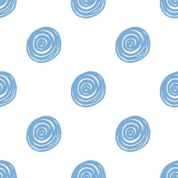 Polka dots blue seamless pattern crayon drawn. Circle confetti endless 스톡 일러스트