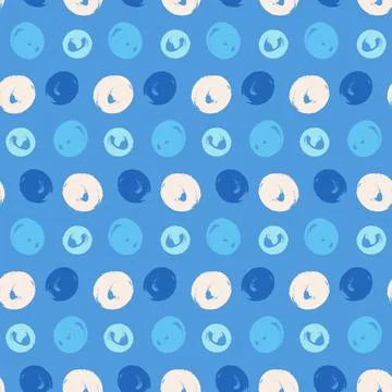 Polka dots blue seamless pattern. Crayon kids endless background. Circles Illustrazione stock