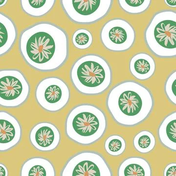 Polka dots with daisies seamless vector pattern Stock Illustration