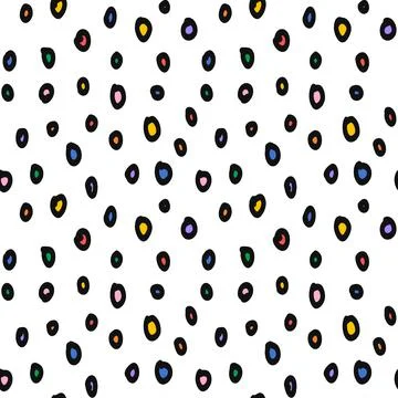 Polka dots in doodle style. Rainbow colored spots on white background. Random Stock Illustration
