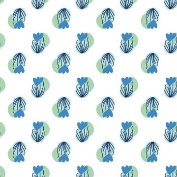 Polka dots with flowers seamless vector pattern Stock Illustration