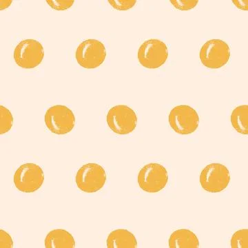 Polka dots groovy seamless pattern. Crayon yellow and beige rounded endless 스톡 일러스트
