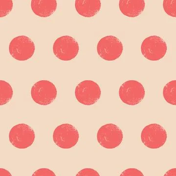 Polka dots groovy seamless pattern. Crayon red rounded endless background. Naive Stock Illustration