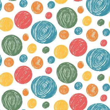 Polka dots multi color seamless pattern. Crayon difrent kids element endless 스톡 일러스트