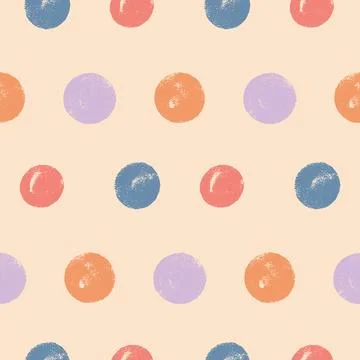 Polka dots multi colors seamless pattern. Crayon kids endless background. Naive Illustrazione stock
