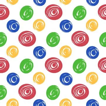 Polka dots multi colors seamless pattern. Crayon kids funky endless background. Stock Illustration