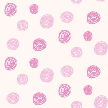 Polka dots pink seamless pattern crayon drawn. Circle confetti endless Stock Illustration