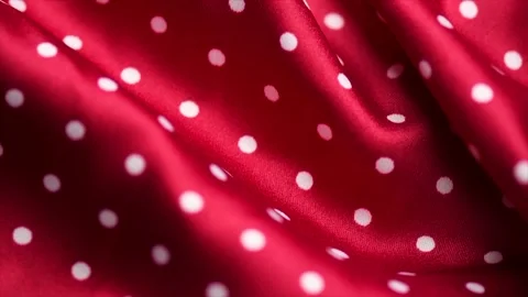 Polka dots red satin background, red with white silk backdrop. Closeup view Stock Footage 337415408