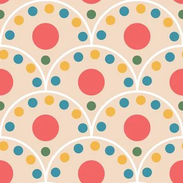 Polka dots seamless pattern. Circle scallop confetti endless background. Retro Stock Illustration
