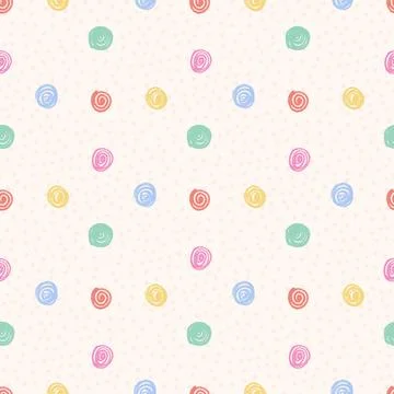 Polka dots seamless pattern crayon drawn. Circle confetti endless background. Stock Illustration