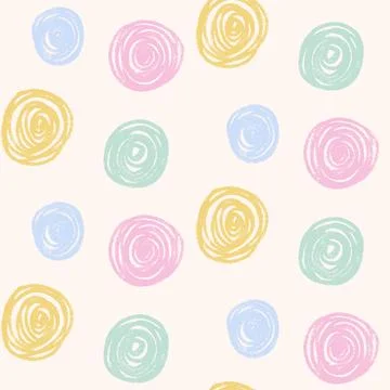 Polka dots seamless pattern crayon drawn. Circle confetti endless background. 스톡 일러스트